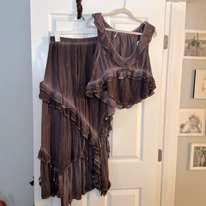 Elegant Brown Maxi Skirt Set